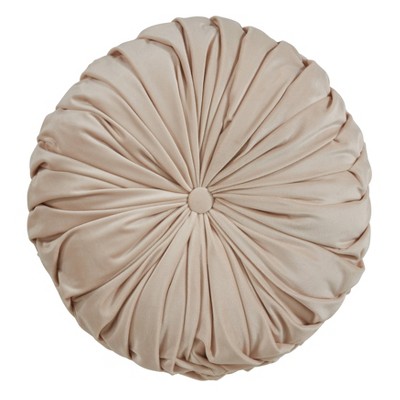 14" Round Velvet Pintucked Poly Filled Throw Pillow Natural - Saro Lifestyle