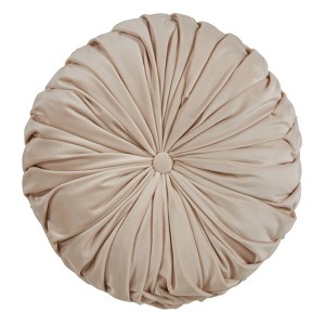 14" Velvet Pintucked Poly Filled Round Throw Pillow - Saro Lifestyle - 1 of 4