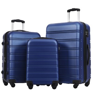 NAYSAYE 3 Piece Luggage Set Hardside Spinner Suitcase with TSA Lock 20 24 28 Available, Blue, 28.5"*17.9"*11.6" - 1 of 4