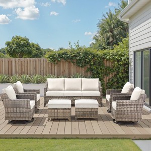 Buenhomino 7-Piece Outdoor Patio Furniture PE Wicker Patio Conversation Set,High Back Patio Couch with Swivel Rocker Chairs for Backyard,Porch,Deck - 1 of 4