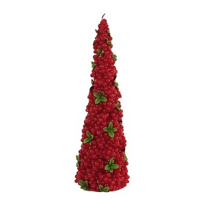 One Hundred 80 Degrees 10.75 In Berry Cone Candle Retro Holly Leaves Sculpted Candles - 1 of 3