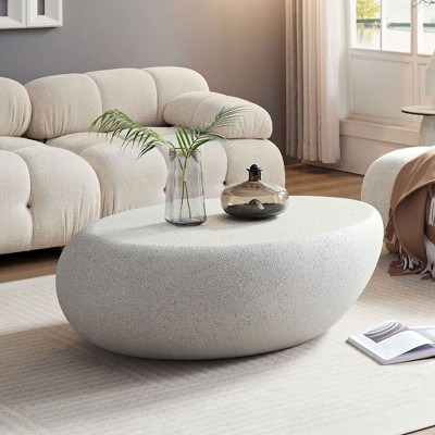 NicBex 43.31" Vintage Fiberglass Elliptical Coffee Table,Matte Rocks Table front of the Sofa, Irregular Center Table for Living Room