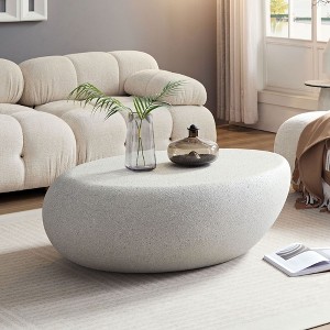 NicBex 43.31" Vintage Fiberglass Elliptical Coffee Table,Matte Rocks Table front of the Sofa, Irregular Center Table for Living Room - 1 of 4