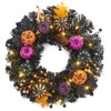 20 Inch Halloween Wreath with 20 LED Lights Timer Maple Leaves and Small Pumpkin for Window Porch Party Decor - 2 of 4