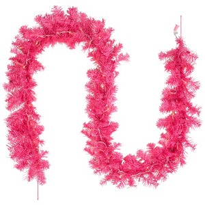 Northlight Pre-Lit Artificial Tinsel Christmas Garland - 9' x 8" - Pink - Clear Lights - 1 of 4