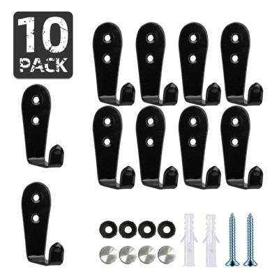 phiestina 10 Stainless Steel Single-Hook Hooks, Black, for Bathroom, Living Room & Dining Room Storage