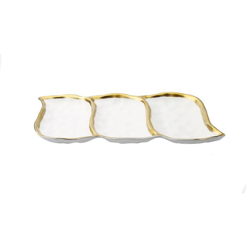 Classic Touch White Porcelain Relish Dish with Gold Rim - 14.5"L x 7"W x 1.25"H, 3 of 4
