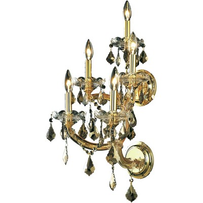 Elegant Lighting Maria Theresa 5 light Gold Wall Sconce Golden Teak (Smoky) Royal Cut Crystal