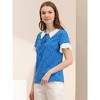 Allegra K Women's Contrast Doll Collar Polka Dots Short Sleeves Blouse - 4 of 4