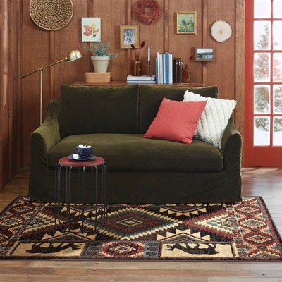 Buffalo Southwest Lodge Wildlife 94" Red Synthetic Area Rug