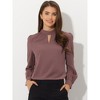 INSPIRE CHIC Women's Office Keyhole Elegant Stand Collar Long Sleeve Back Neck Button Blouse - 2 of 4
