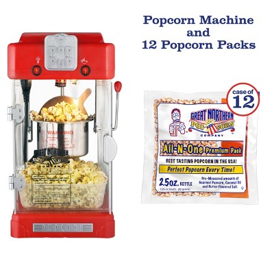Great Northern Popcorn 2.5 oz. Pop Pup Popcorn Machine – with 12 Packs of Pre-Measured Popcorn Kernel Packets, Scoop and Serving Cups - Red