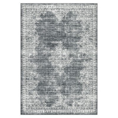Washable Vintage Printed Rug Non Slip Low Pile Rug Soft Throw Floor Cover Foldable Indoor Carpet for Living Room Bedroom Playroom Nursery