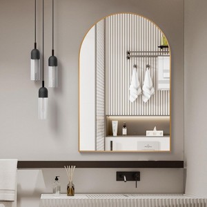 Vynxaria 24" x 32" Gold Metal Framed Arched Bathroom Mirror: Whimsical Elegance for Modern Spaces - 1 of 4