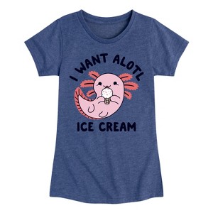 Girls' - Instant Message - I Want Alotl Ice Cream Fitted Short Sleeve Graphic T-Shirt - 1 of 4