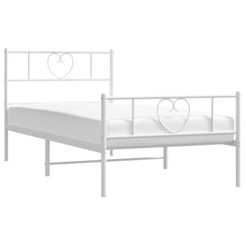 vidaXL White Metal Bed Frame with Headboard and Footboard - Strong Steel Construction with Metal Slats - image 1 of 4