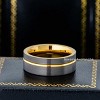 Jewelry Avalanche Gold & Gunmetal IP Grooved Tungsten Carbide Mens Wedding Band Pipe Cut - 3 of 4