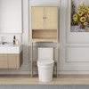 LOVMOR 65"Over The Toilet Storage Cabinet,Bathroom Shelves with 2 Rattan Doors&Adjustable Shelves&Open Storage Shelf,Natural Wood - 3 of 4