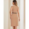 INSPIRE CHIC Women's Elegant Business Round Neck Belted Cap Sleeve Work Sheath Dresses - 3 of 4