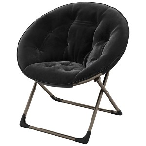 Comfy Oversized Saucer Chair for Adults, Soft Faux Fur Plush Folding Moon Chair, Metal Frame Reading Lounge Chair for Bedroom Living Room Dorm Office - 1 of 4