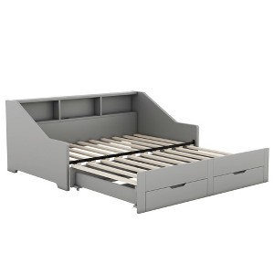 Bellemave Twin to King Size Daybed Frame with Storage Bookcases and Two Drawers,Charging Design,Gray - 1 of 4