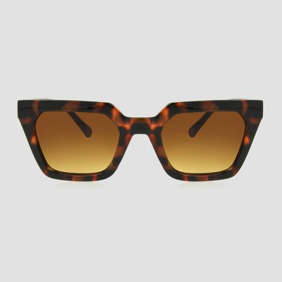 Women's Tortoise Shell Print Angular Rectangle Sunglasses - A New Day™ Brown