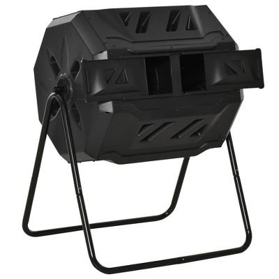 Outsunny Tumbling Compost Bin Outdoor 360° Dual Chamber Rotating Composter 43 Gallon