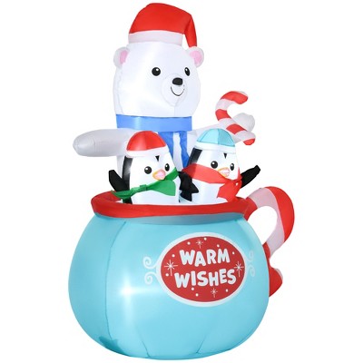 Outsunny 5ft Inflatable Christmas Blessed Polar Bear and Penguins in the Cup, Blow-Up Outdoor LED Yard Display for Garden, Lawn, Party, Holiday