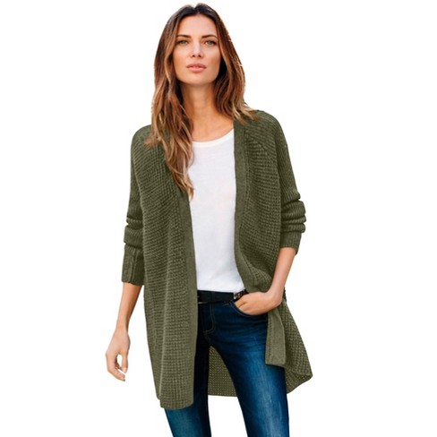 Women's Long Duster Open Front Cardigan-Cardigans-Sage