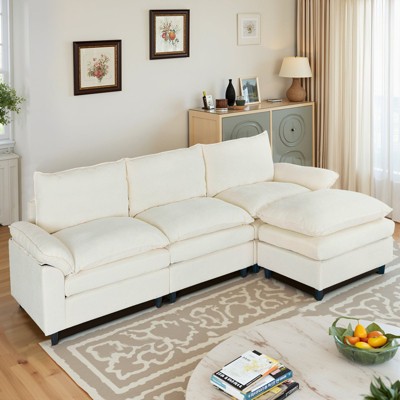 IULULU Sectional Sofa with Removable Ottoman, Modern Chenille Fabric Cushioned Couch