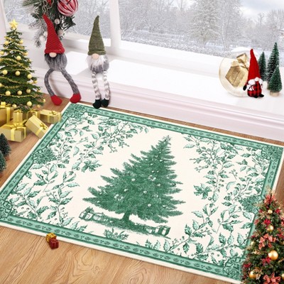 Christmas Carpet: Tree Printed, Washable for Bedroom, Soft Baby Mat, Non-Slip Stain-Resistant for Living Room, Holiday Ultra-Thin for Office