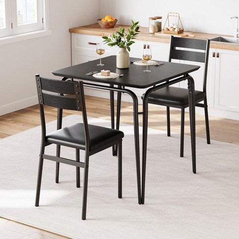 Trinity Glass Black Dining Table Set, 3-Piece Room Kitchen Table and PU Cushion Chair Small Space, Dining Set for 2