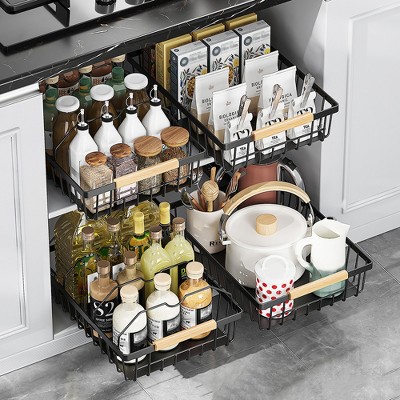 WhizMax Pull Out Cabinet Organizer, No Drill Pull Out Shelves For Cabinets Multifunctional Sliding Mesh Cabinet Basket For Kitchen Pantry Bathroom Bedroom — фото 2