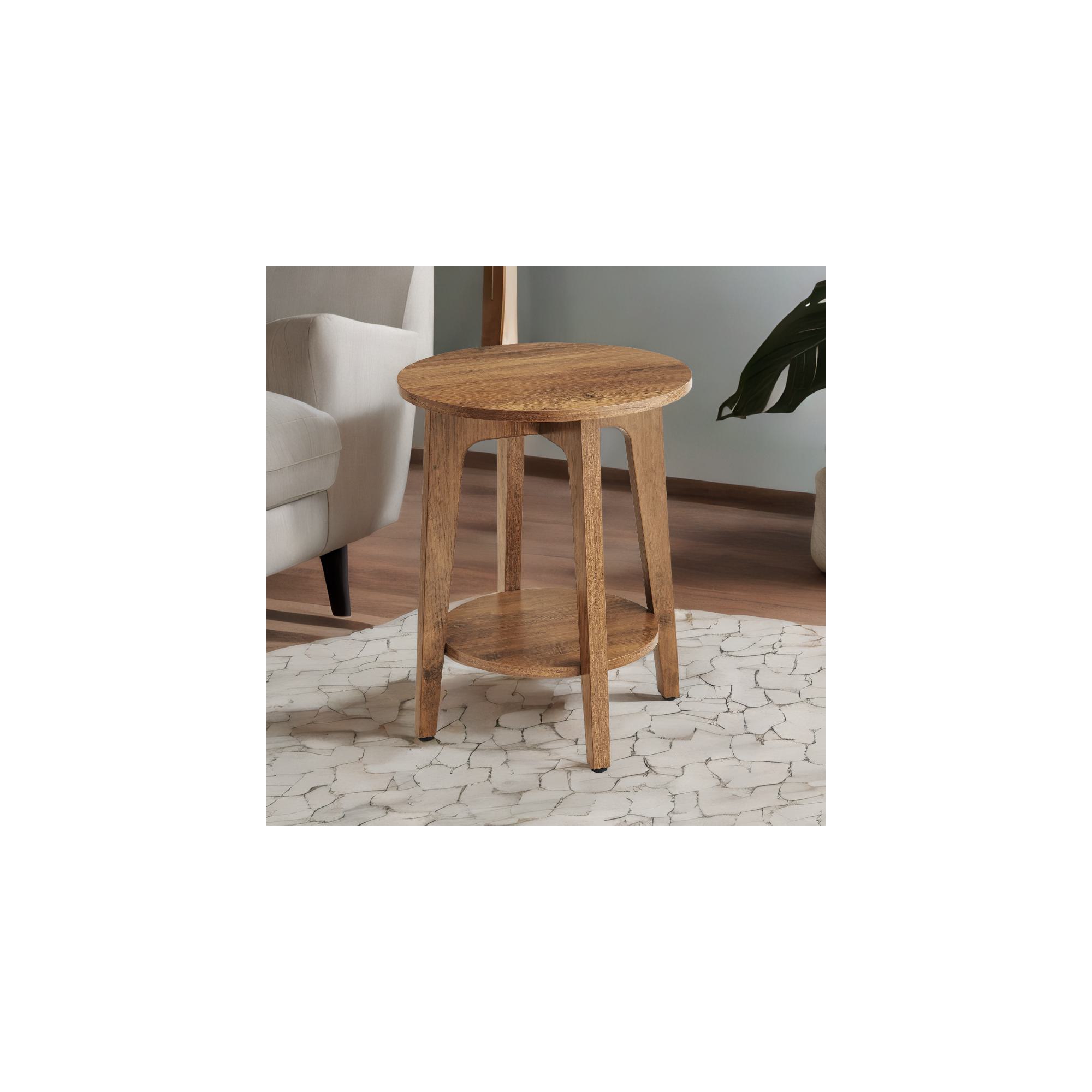 Round End Table Farmhouse Small Side Table Living Room Corner Table Drink Table Rustic Walnut