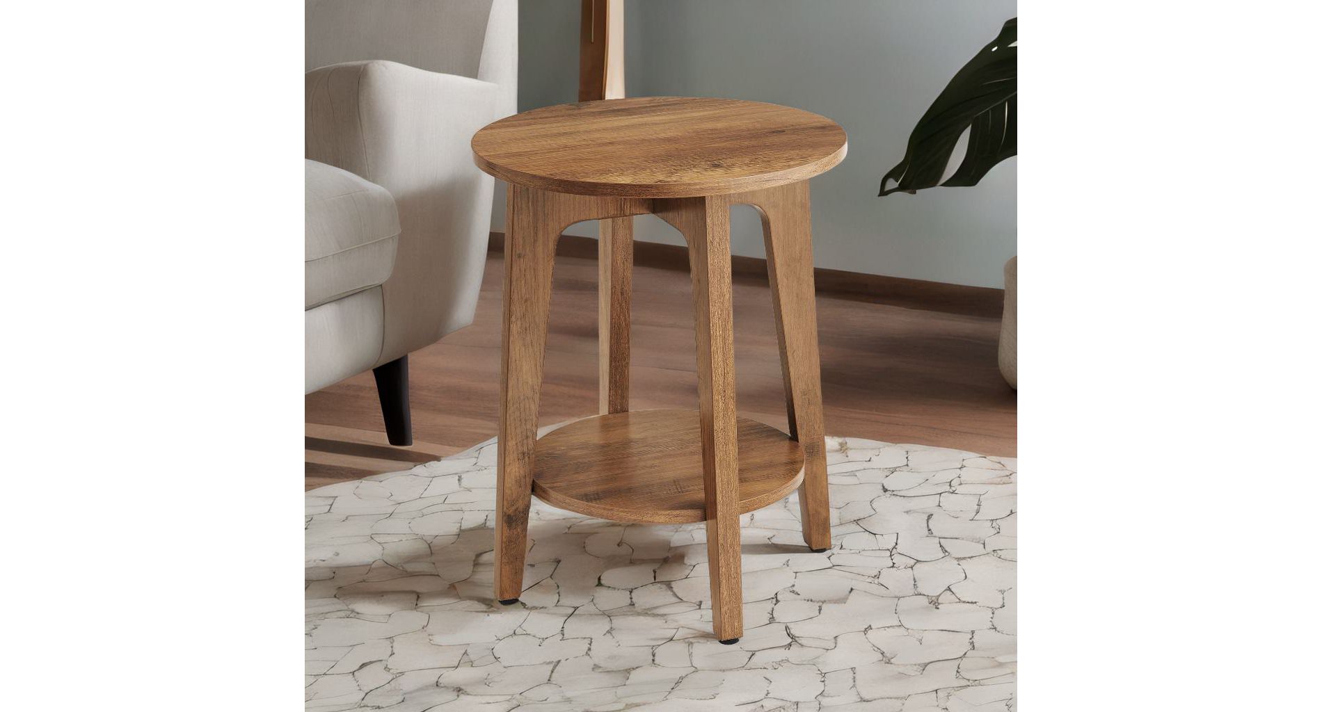 Round End Table Farmhouse Small Side Table Living Room Corner Table Drink Table Rustic Walnut