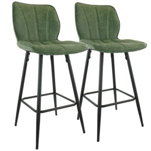 Elama 2 Piece Faux Leather Bar Chair in Green with Metal Legs - 1 of 4