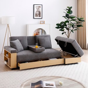 Convertible Sleeper Sofa Couch with Storage Ottoman, Drop-Down Table, Cup Holders, Reversible Armrest for Living Room, Apartment - ModernLuxe - 1 of 4
