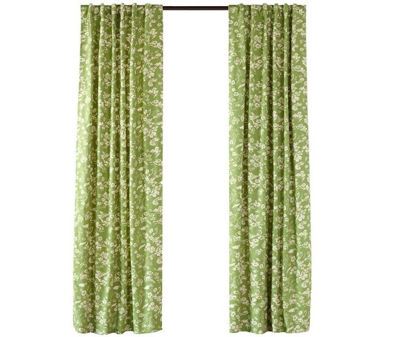 Floral Da Rod-Pocket Homespun Insulated Curtain Panel, 42" W X 72" L, Green - Plow & Hearth