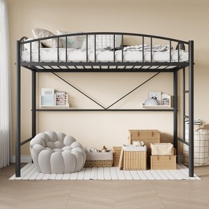 Loft Bed/Bunk Bed Twin Size with Ladde and Arched Guardrail, Heavy Duty Metal Bed Frame for Kids and Adults, Small Space Saving Design - 1 of 4