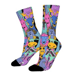 Colorful Bright Animal Women Printed Crew Socks Funny Funky Socks Soft Polyester Novelty Gifts for Artists Men - 1 of 1
