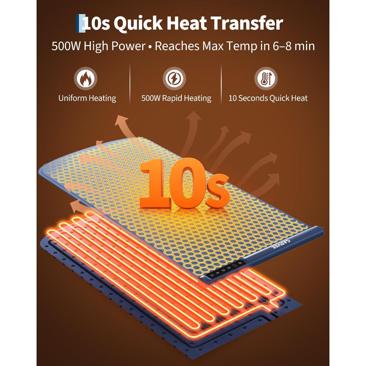 Garvee 36"x16" Large Silicone Food Warming Mat – 500W, 8 Temps, 6H Timer, Child Lock, Auto Shut-Off – Electric Warmer for Kitchen, Buffet, Parties - thumbnail 3