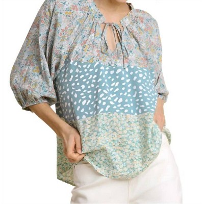 Women's Mixed Colorblock Print Top - umgee