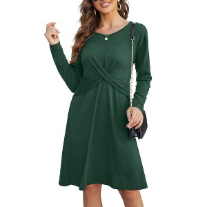 Clearlove Women's Convertible Cross Waist Midi Dress Long Sleeve Stretch Knit Dress with Wrap Detail - 1 of 4