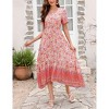 Coolmee Women's Boho  Dress High Waisted Beach Short Sleeve Dress Casual Floral V Neck Maxi Dress - 2 of 4