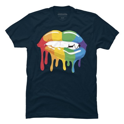 Adult Design By Humans Pride Vampire Melting Rainbow Lips By turtledojo T-Shirt