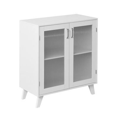 TIRAMISUBEST White Modern Living Room Cabinet with 2 Glass Doors & Adjustable Shelf - Storage Organizer Sideboard Buffet Cabinet