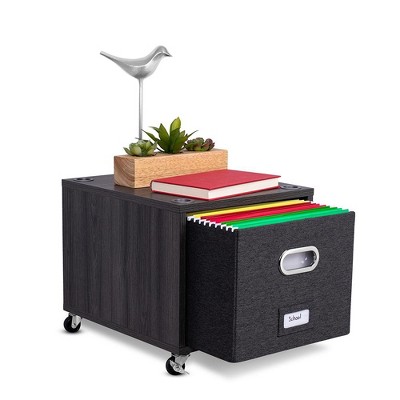 Driftwood Grey Mobile Lateral File Cabinet with Linen Bin