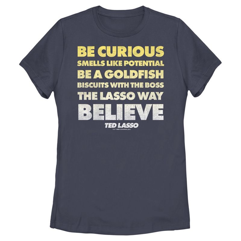 Women's Ted Lasso Be Curious Quote Stack T-Shirt, 1 of 5