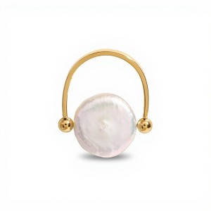 Anna-Kaci Women's Gold Tone Adjustable Ring with Round Irregular Pearl Center and Polished Bead Accents - Gold - 1 of 4