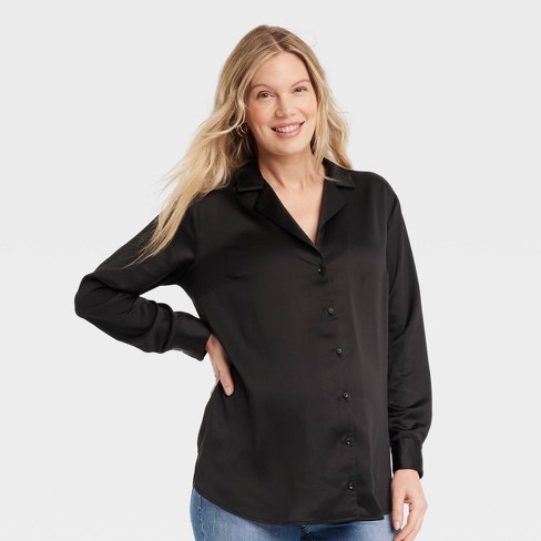 Long Sleeve Satin Button-front Maternity Shirt - Isabel Maternity By Ingrid  & Isabel™ Black Xxl : Target